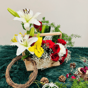 Powerful Red, Sunny yellow and peaceful white, tinged with green for Every Joyful Celebration