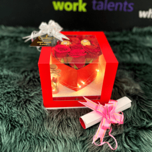 Red Rose Transparent Heart Shape Gift Box With Sliver Plated Ring For Him