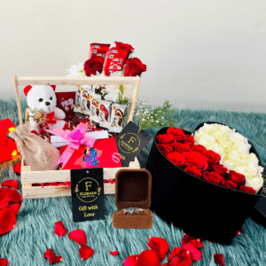 Luxury Love Treats Tray + Heartfelt Roses Deluxe Bouquet With Ring For Her